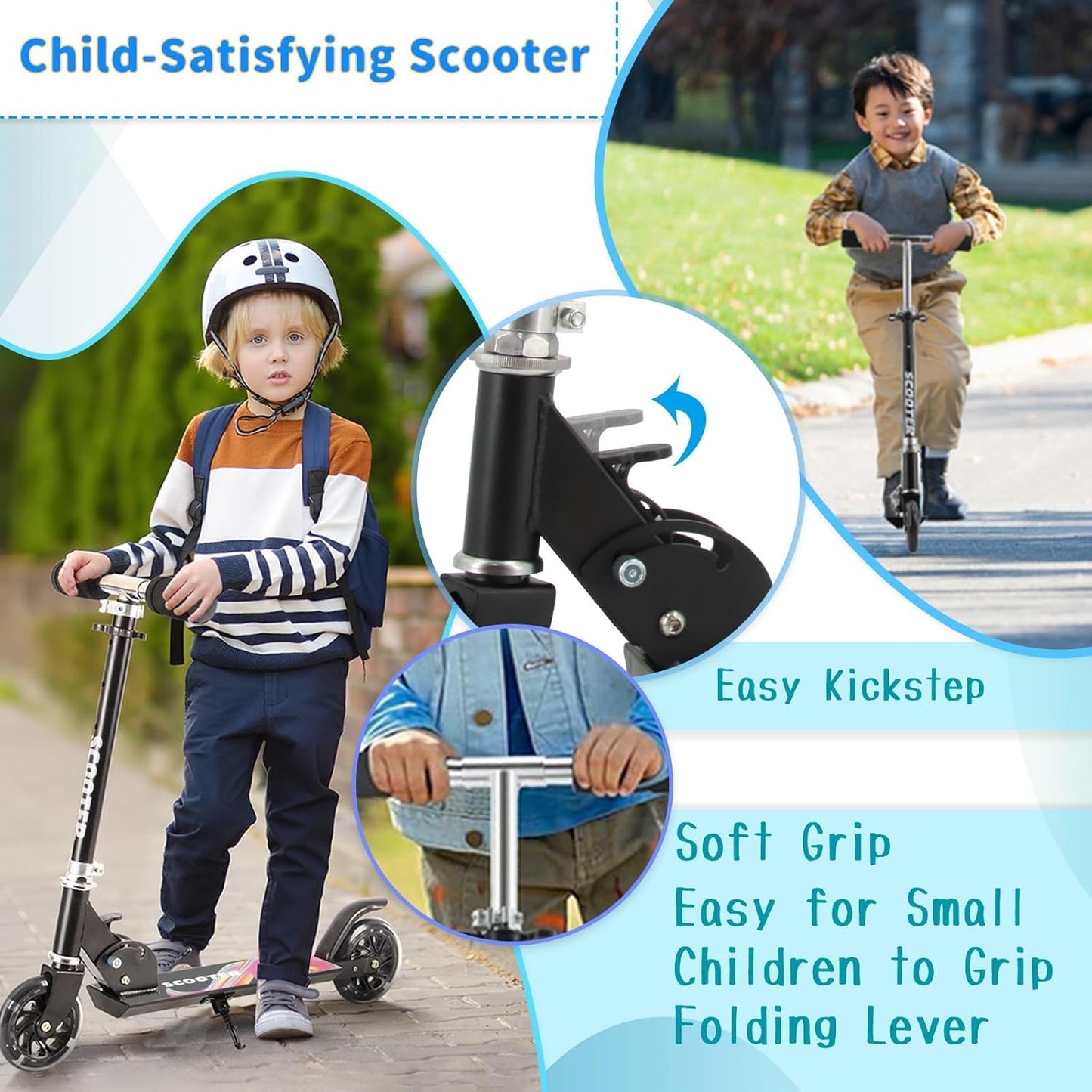 Skiennix Kids Scooter - Light-Up Wheels, 3 Adjustable Height Levels, Rear Brake for Safety