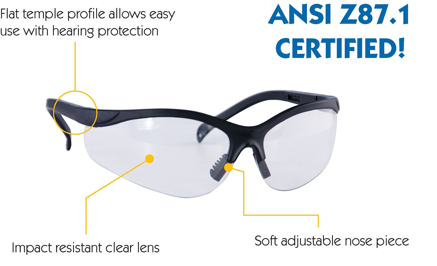 Caldwell Adjustable Pro Range Glasses with Clear Lenses and Black Frame for Outdoor, Range, Shooting, Competition and Hunting