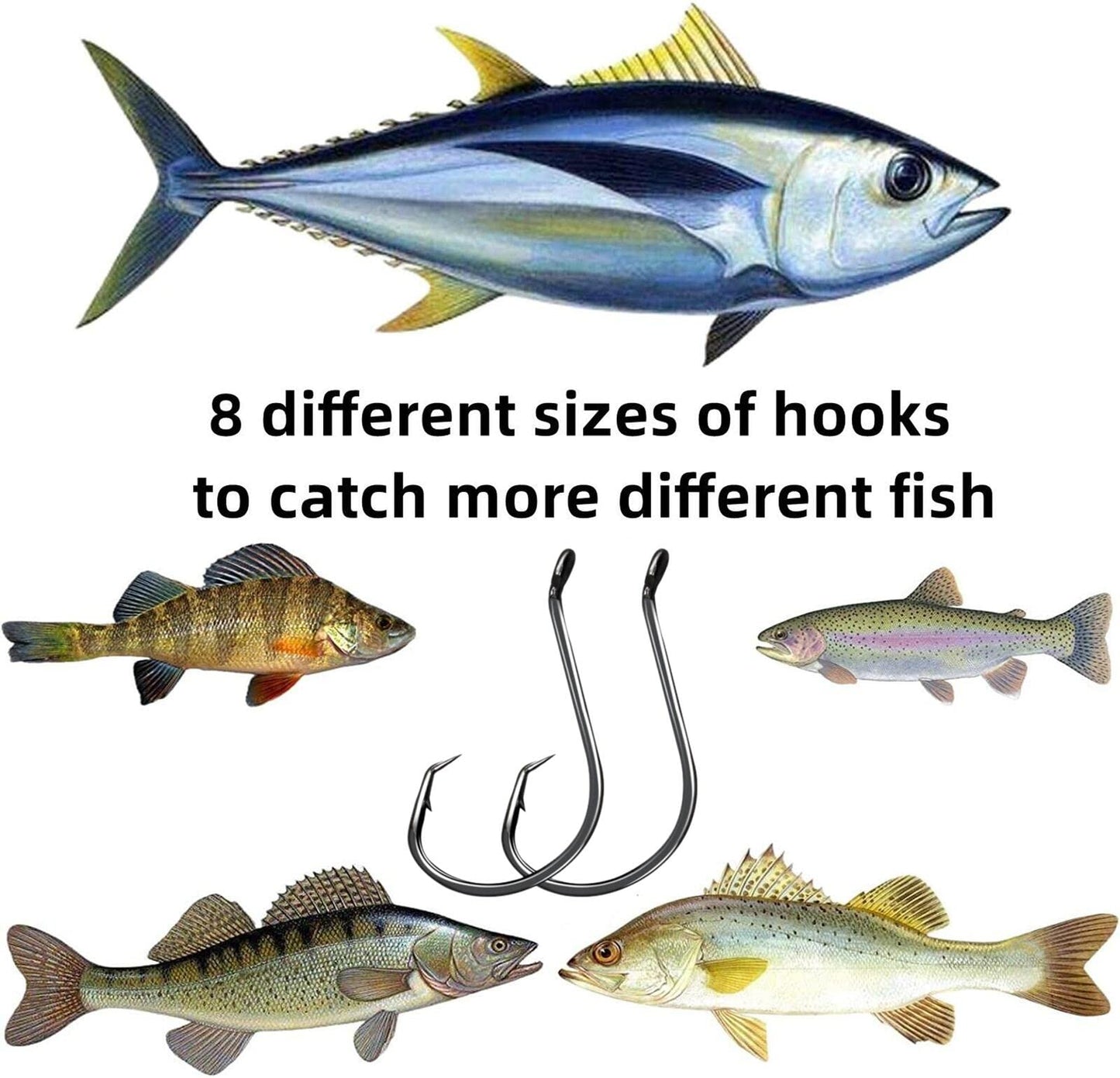 Circle Hooks Fishing Hooks 2X Strong 170PCS/Box|220PCS/Box Octopus Catfish Fish Bulk Fishing Hooks Set Saltwater Freshwater Gear Equipment#1 1/0 2/0 3/0 4/0 5/0 6/0 8/0(BLACK-170PCS)