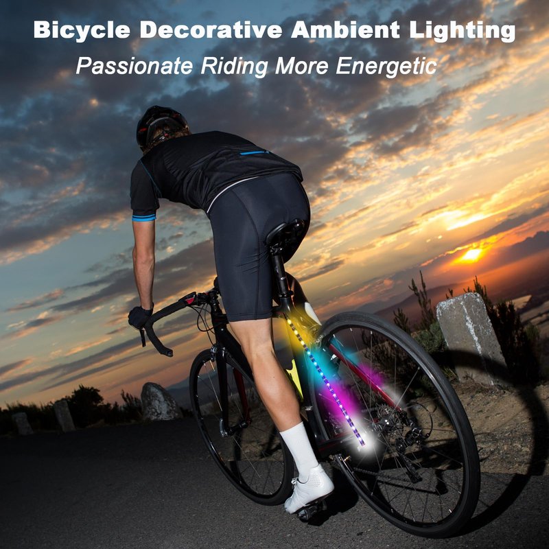 2 Strip Electric LED Music Sync Multicolor Lightning Changing Scooter Skateboard Bicycle Riding Lights Wireless Battery Powered USB Remote APP Bicycle Scooter Lights