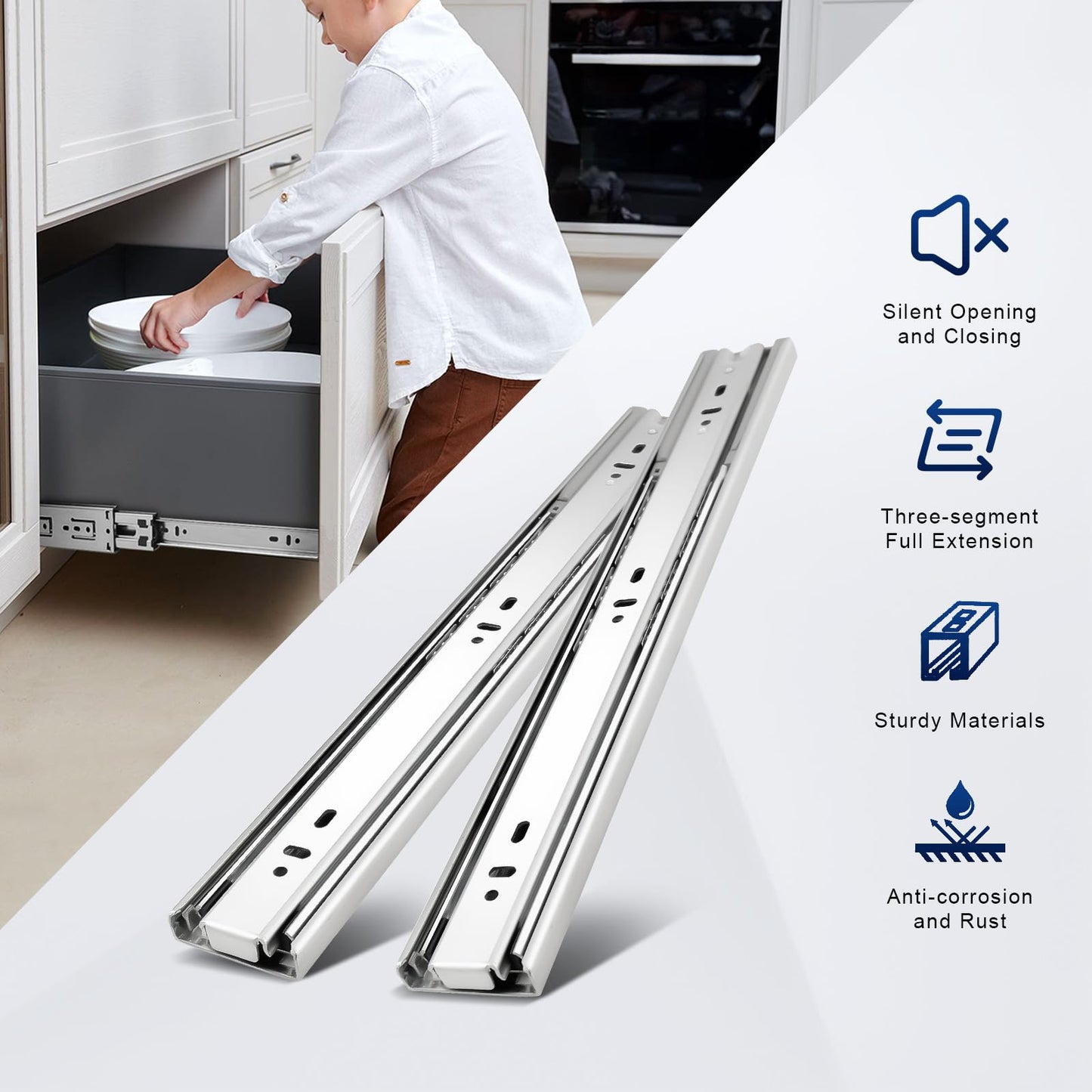 Probrico 10 Pairs 22 Inch Soft Close Drawer Slides, Ball Bearing Full Extension Dresser Slides, Side Mount Heavy Duty Drawer Glides Runners