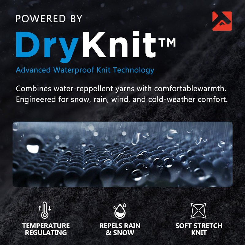 TOP-EX DryKnit™ Merino Wool Waterproof Hat with Brim and Ear Flaps Fleece Lined Beanie with Bill for Men Cold Weather Ski Outdoor Hunting for Big Head Black XL/XXL