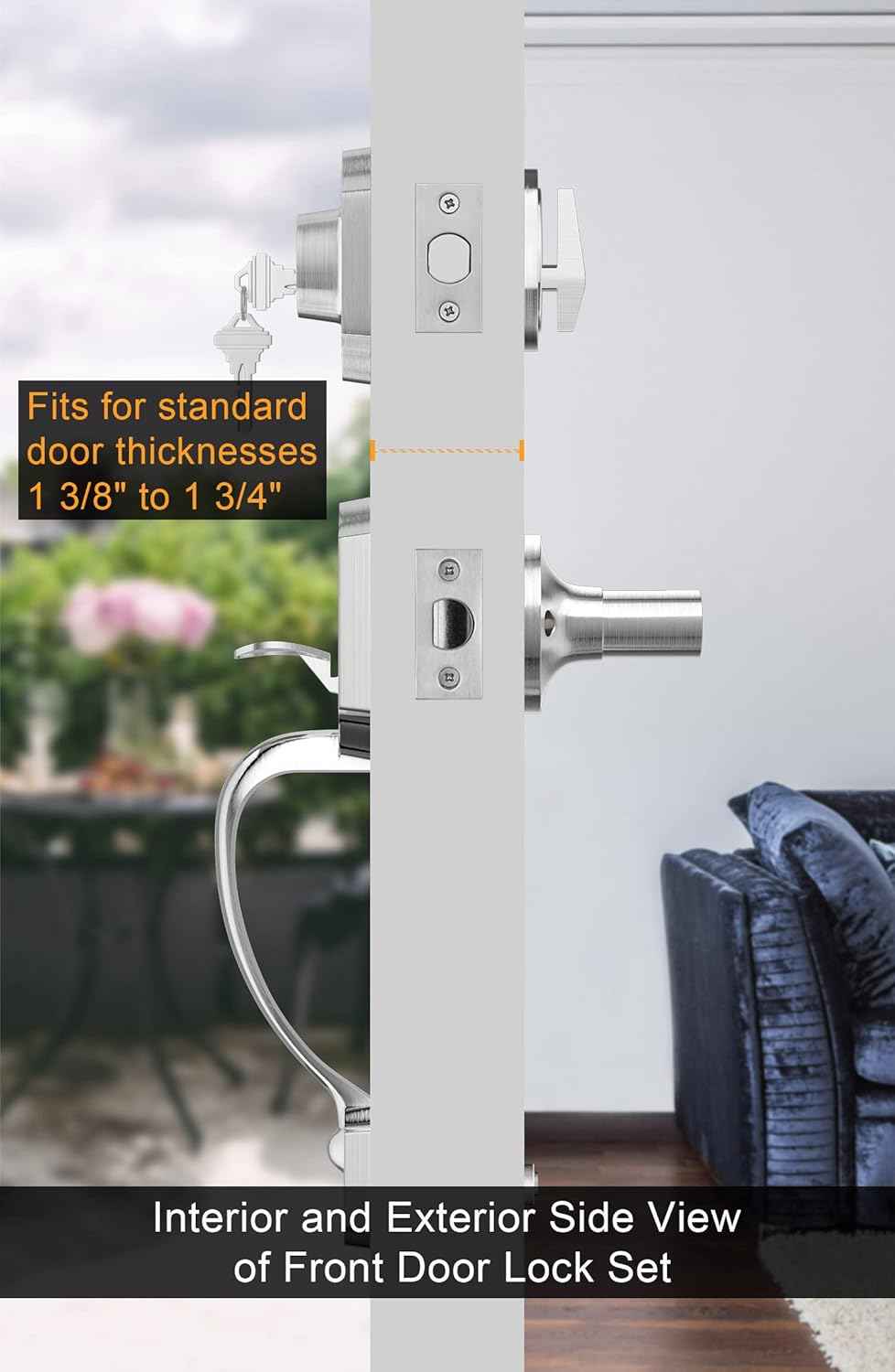 Gold Front Door Handle & Deadbolt Set - Reversible Lever Lock Hardware