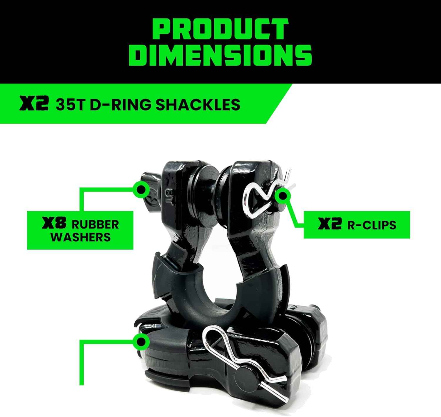 Heavy-Duty Rhino USA Super D Ring Shackles 2-Pack - 70,548lb Break Strength for Towing & Off-Road Recovery (Red)