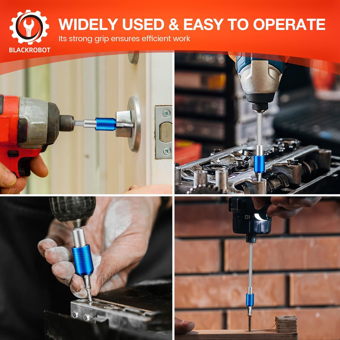 BLACKROBOT 3-Piece Magnetic Quick Change Impact Bit Holder, Drill Bit Extension for 1/4" Hex Drives, 2.5/4/6 Inch Length, Ideal for Screwdriver Bits, Nuts, Drills and Socket Driver Adapters