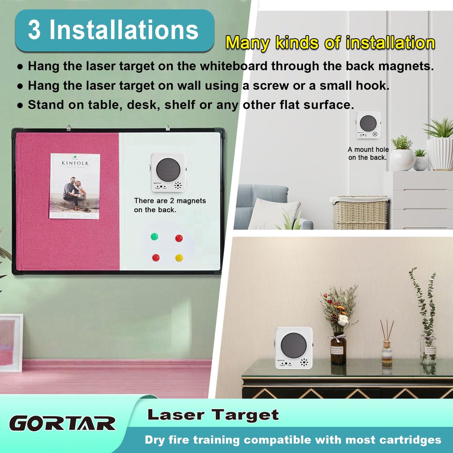 GORTAR Portable Laser Target for Dry Fire Pistol Shooting, Compatible with Laser Training Systems, Ideal for Home Practice and Competitive Shooting Training