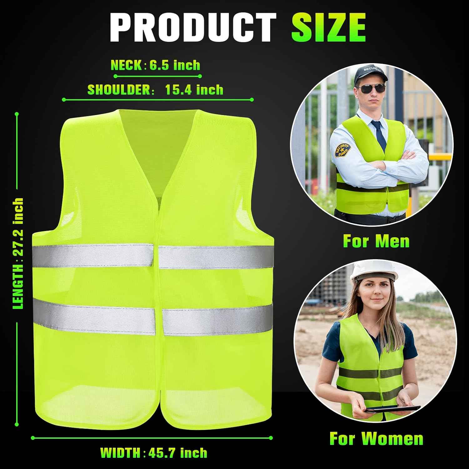 High Visibility Reflective Safety Vest for Men & Women - Bulk Security Mesh Vest for Work, Cycling & Running