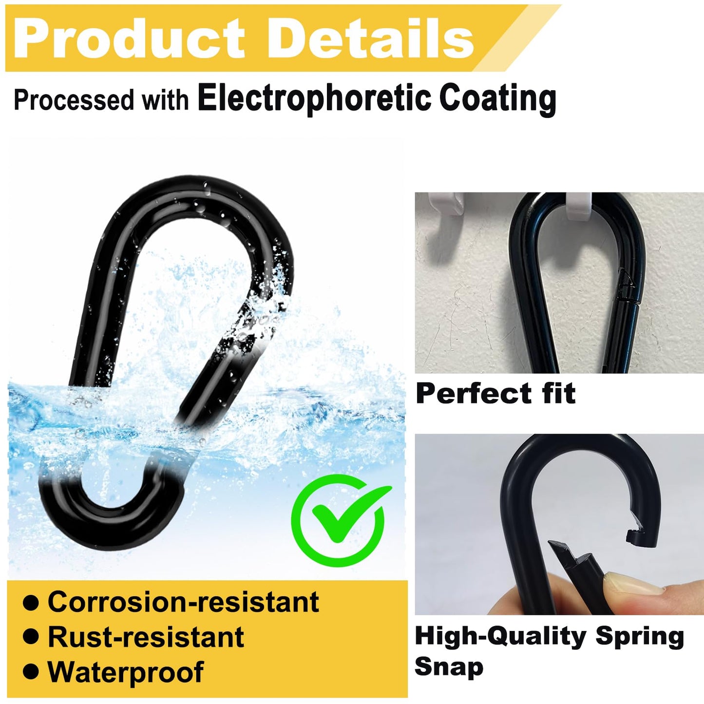 Spring Snap Hook Black Carabiner ,Sunxer Tool Small Black Carabiner Clip 1.57 inch 10 PCS Heavy Duty Carabiner Clip Qick Link for Keychain Dog Leash Locking Camping Fishing Hiking