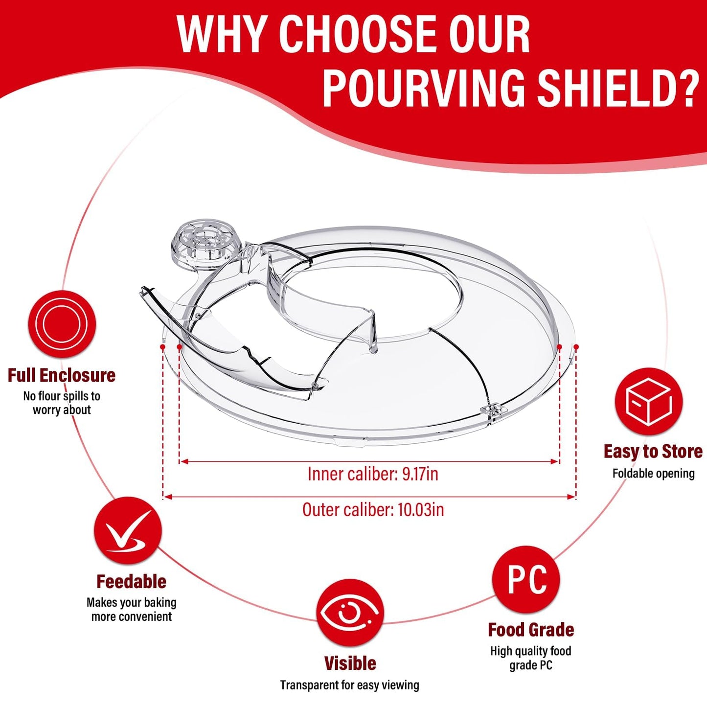 Pouring Shield for KitchenAid 6-7Qt Bowl Lift Stand Mixer (for Stainless Steel Bowls Only), Splash Guard Mixers Bowl Cover for Kitchen aid 6-7Qt Accessories and Attachments (Clear)