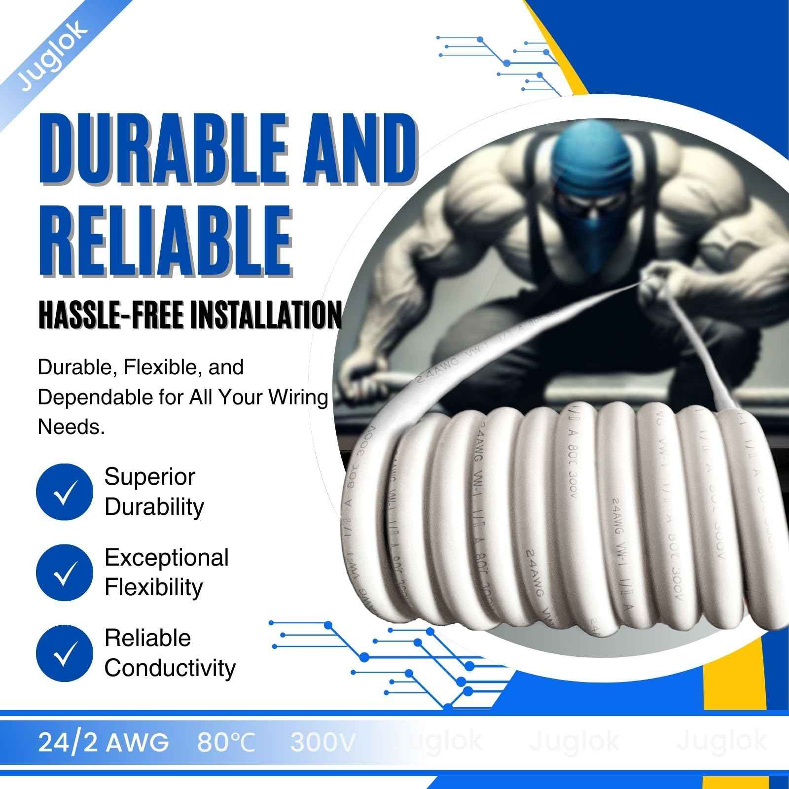 Garage Door Wire - 24/2 AWG Multi-Conductor Thermoplastic-Insulated Wire, Universal 2 Conductor Cable for Garage Door Sensors (100ft)