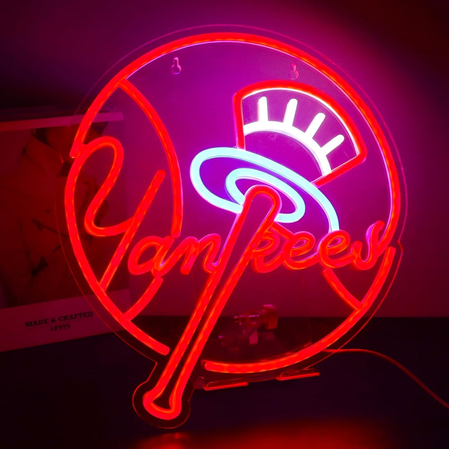 New York Yankees Neon Wall Sign - LED Baseball Team Decor for Man Cave & Bedroom, 13x15 Inch, Perfect Birthday & Christmas Gift