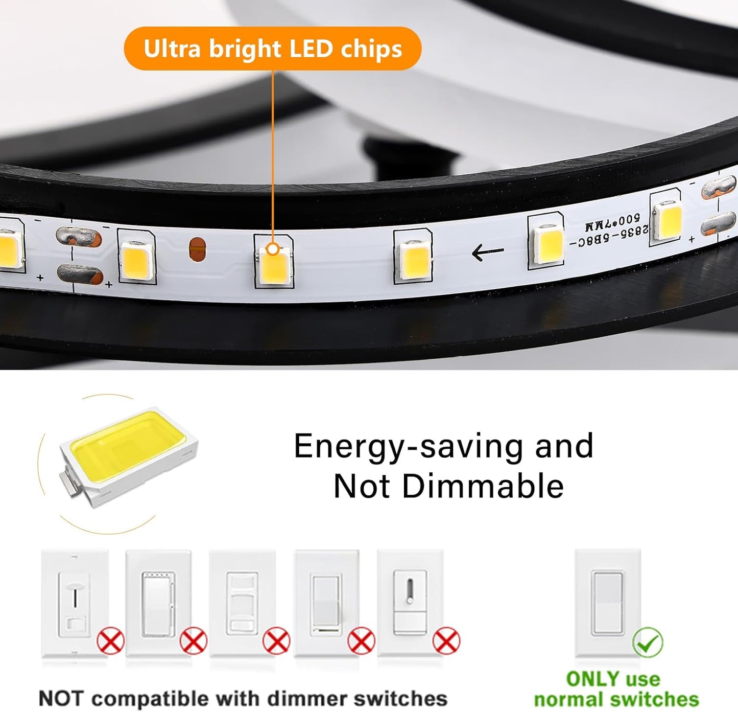 Modern LED Flush Mount Ceiling Light - 4 Rings 4000K Fixture for Kitchen & Living Room