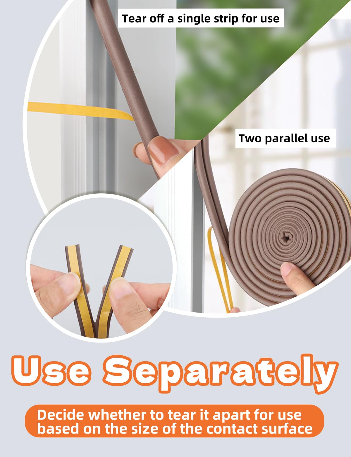 32.8 Ft Weather Stripping Door Seal Strip,Self Adhesive Door Soundproofing D Shaped Weatherstripping for Door Frame/Window,Brown,3/8" W × 1/4" T