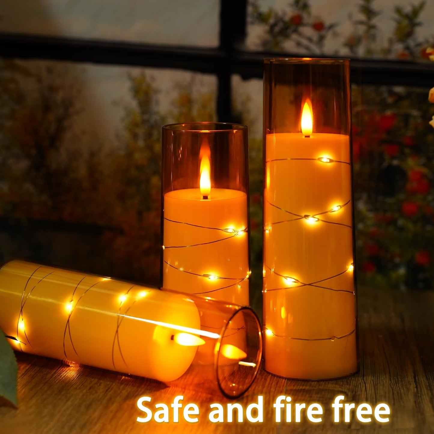 Flameless LED Pillar Candles Set - 9 Pcs White with Remote & Star String for Home Decor