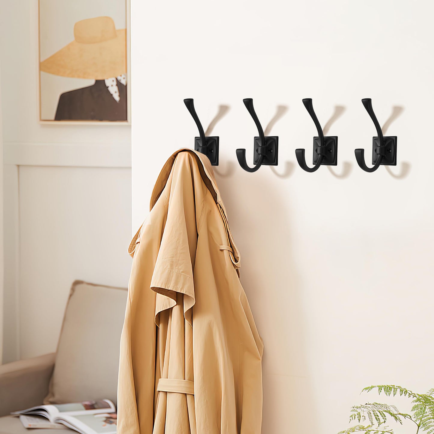 khtumeware Wall Hooks,5 Pack Coat Hooks Hardware Towel Hooks for Hanging Coats Black Robe Hooks Wall Mounted with Screws for Key, Towel, Bags, Cup.