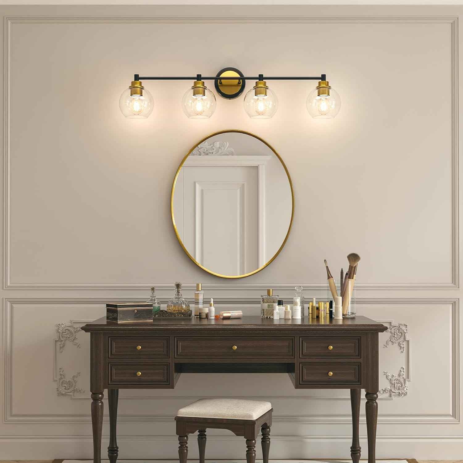 3-Light Vanity Bathroom Light Fixture with Globe Glass Shades - Brushed Nickel, ETL Certified