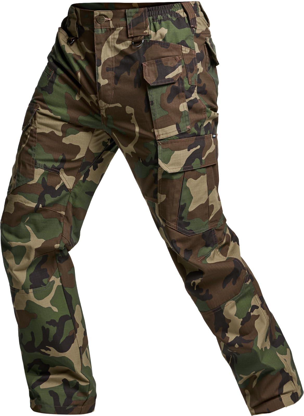 CQR Men's Tactical Pants, Water Resistant Ripstop Cargo Pants, Lightweight EDC Work Hiking Pants, Outdoor Apparel, Duratex Mag Pocket Print Woodland Camo, 36W x 34L