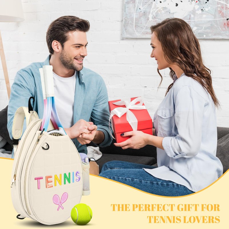 NZNDB Tennis Bags for Women Girl, Tennis Sling Crossbody Backpack, Water Resistant Tennis Bag for Pickleball, Tennis, Racketball (White)