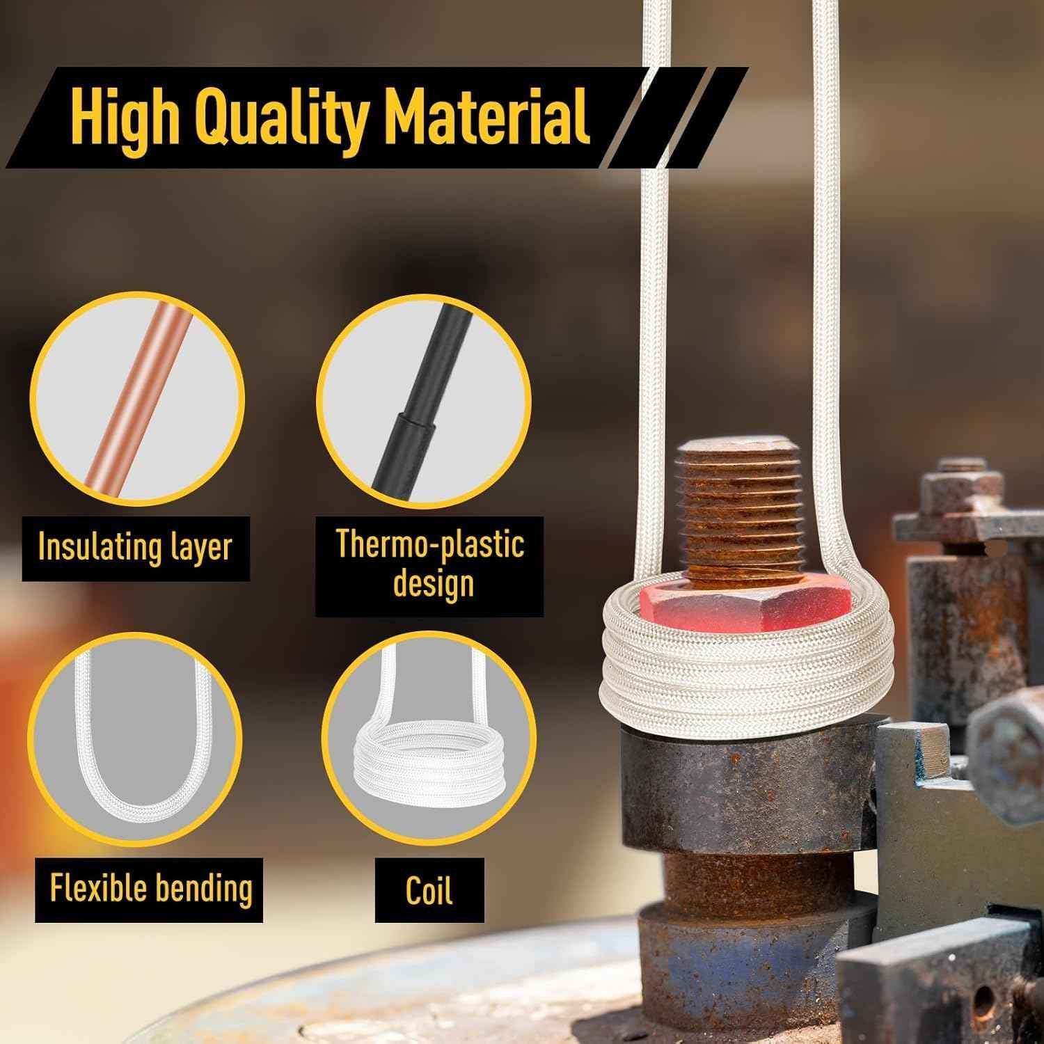Induction Heater Coil Kit - 10PCS Flexible Coils for Bolt Removal & Long Lifespan
