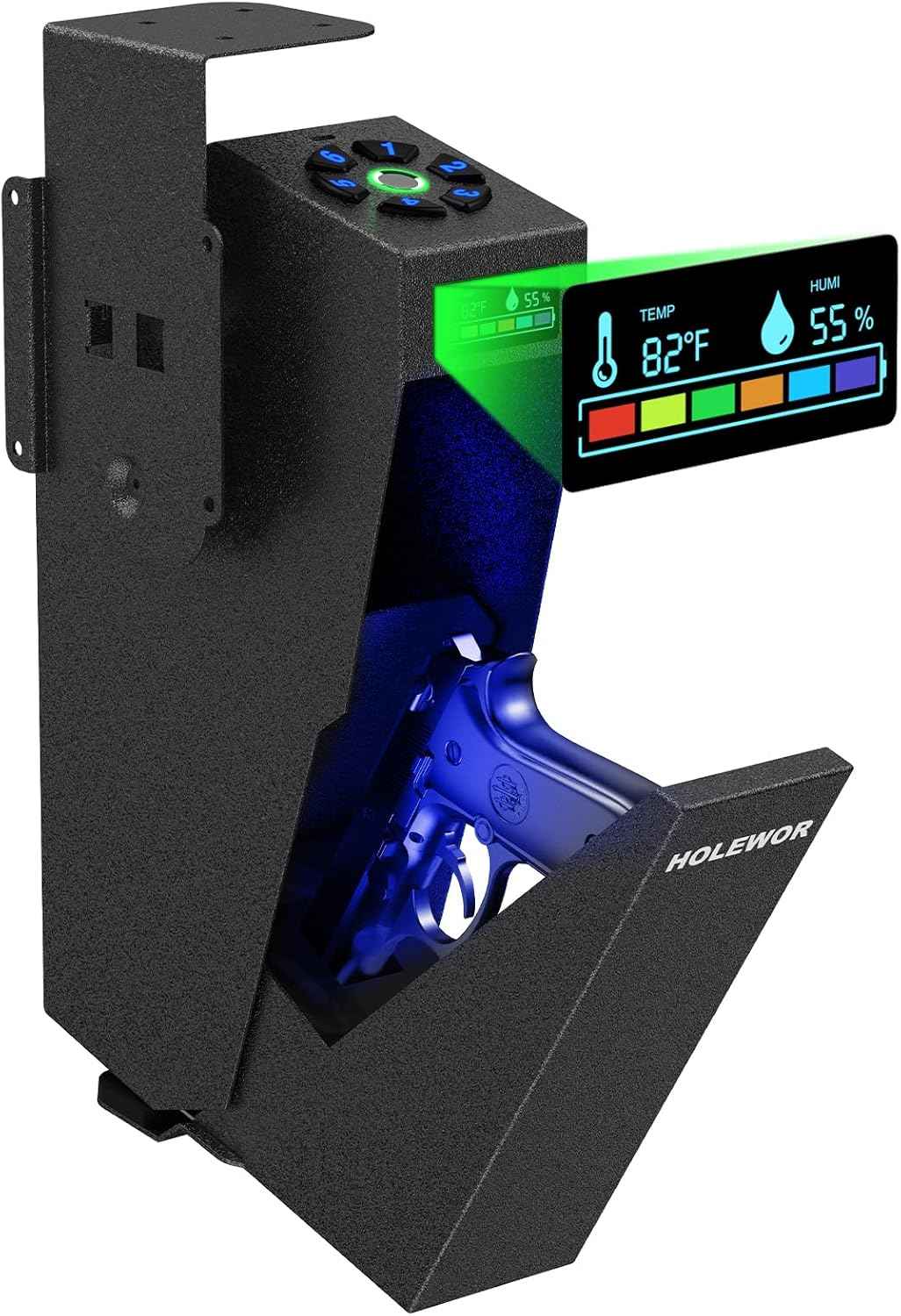 Quick Access Bedside Gun Safe - Single Mount Pistol Safe for Nightstand & Desk