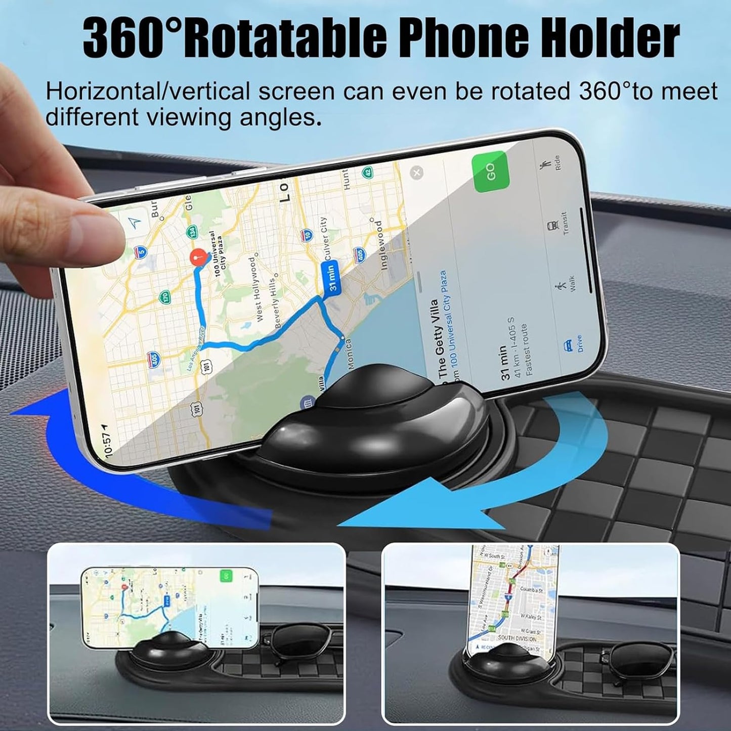Multifunction Car Anti-Slip Mat, 2025 New Rotatable Anti Skid Car Dashboard Pad,Auto Phone Holder-Universal Non-Slip Car Mat, with Temporary Parking Numbe, for Phone Sunglasses Keys Gadgets (Silver)