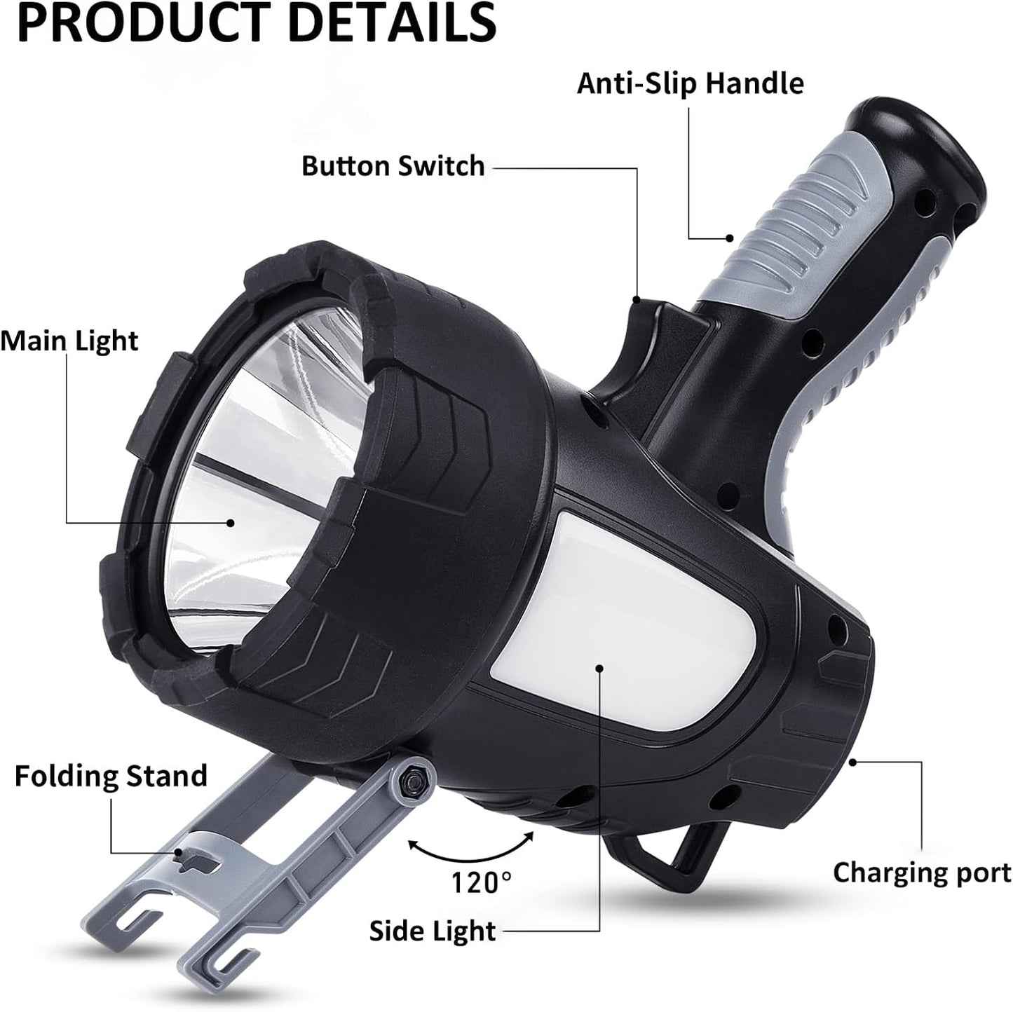 99,000 Lumen Rechargeable LED Spotlight with Tripod | 6 Modes & 30H Runtime for Outdoor Adventures