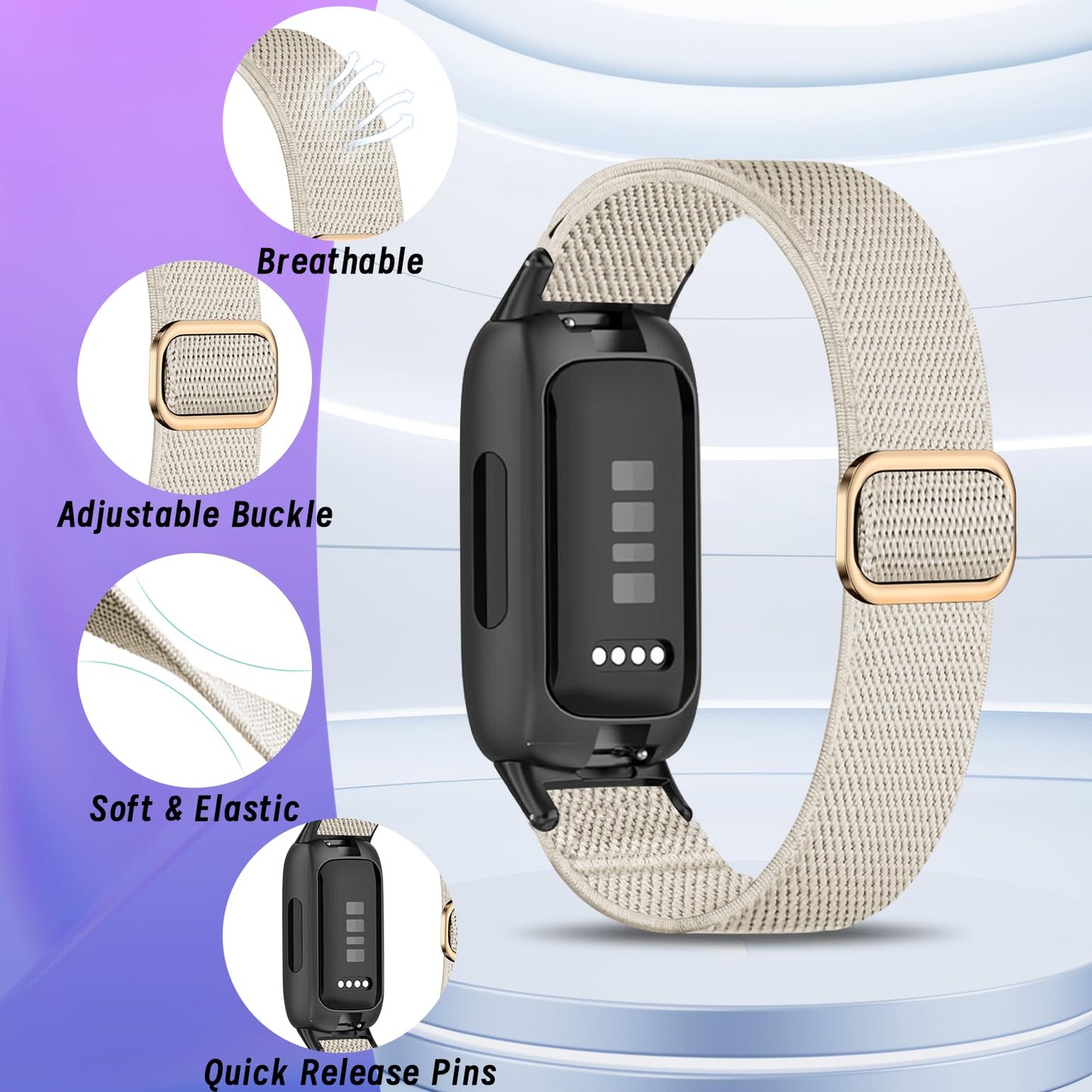 Oanux 4 Pack Elastic Nylon Compatible with Fitbit Inspire 3 Band/Fitbit Inspire 2 Band, Adjustable Soft Stretchy Sport Strap Replacement Wristband for Inspire 3/2 Women Men