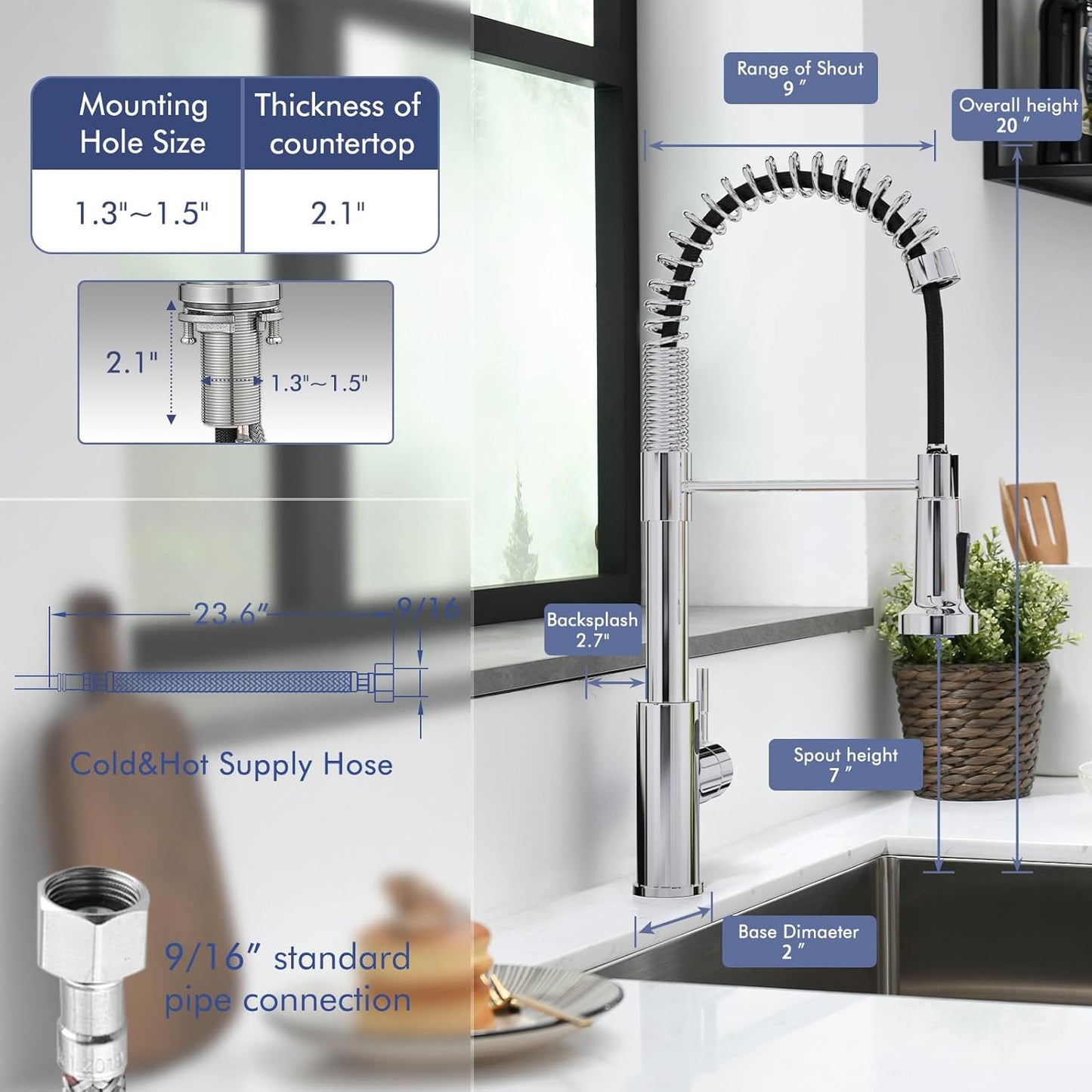 Matte Black Kitchen Faucet with Soap Dispenser - Commercial Single Handle Pull Down Sprayer