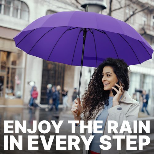 Royal Walk Large Umbrella for 2 Persons - 54 Inch Automatic Open, Windproof, Wind Resistant, Fast Drying, Strong 16 Ribs, Travel 120cm, Purple