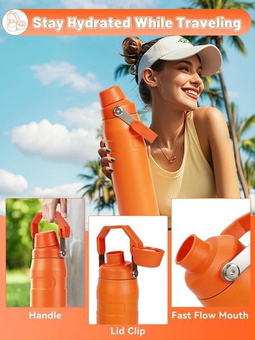 Lid Replacement for Stanley IceFlow Fast Flow Bottle, Top Cover for Stanley IceFlow Fast Flow 16oz 24oz 36oz 50oz, Leakproof Lid with Cap Holder for Travel & Sports, Dishwasher Safe BPA-Free,Orange