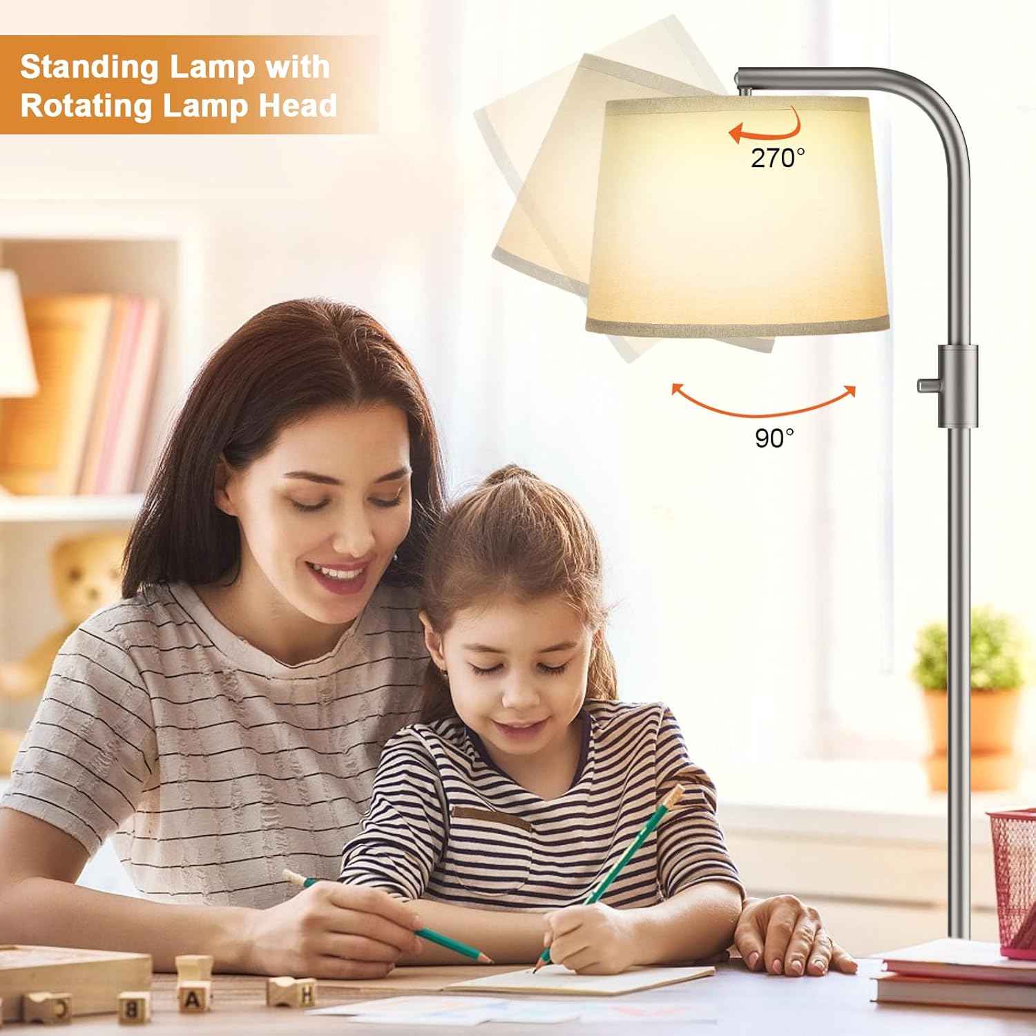 Modern Dimmable Floor Lamp with 9W LED Bulbs - Stylish Standing Light for Living Room & Bedroom (Gold & White)