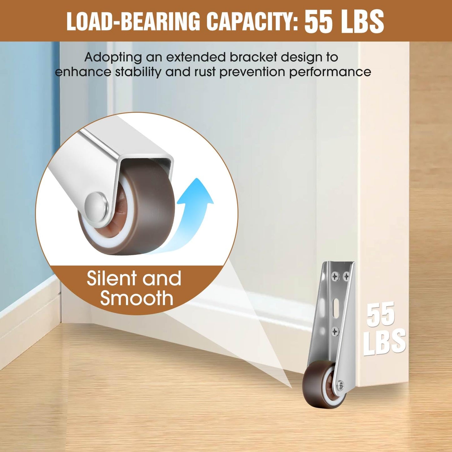 1-Inch Rubber Casters 4-Piece Set, Mini Long Frame Rigid Casters, Small Wheels for Furniture, Drawers, Doors, Bookcases, DIY (Load: 45 LBS/Piece), Mounted Vertically or Horizontally (4pc)