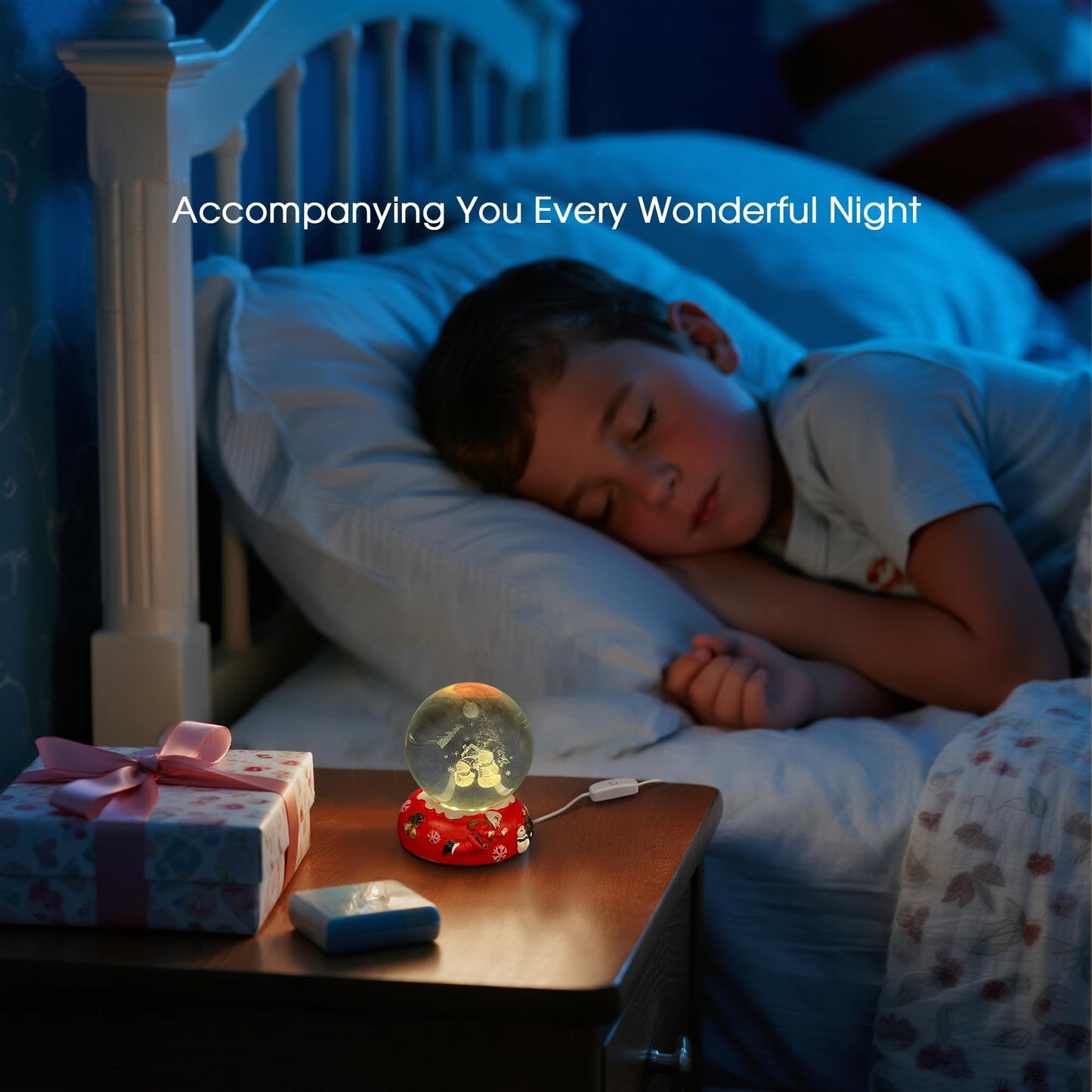 L LOHAS LED 3D Crystal Ball Night Light-Laser Engraved Snowman with Red Holiday Base,Cute & Funny Christmas Night Light for kids, 3000K Warm White for Christmas Party Decor