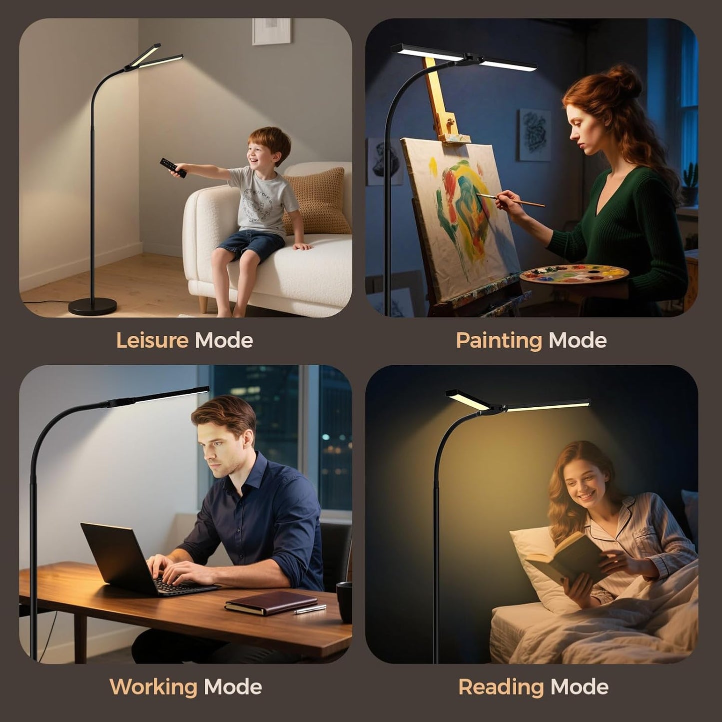Adjustable LED Floor Lamp for Living Room & Office – Dual Gooseneck, Remote Control, Eye-Caring Brightness