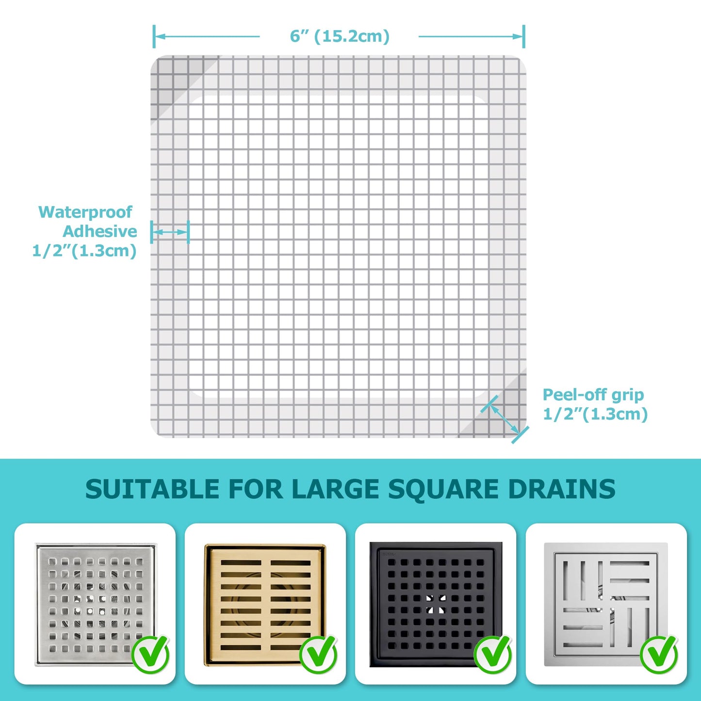 Aire Allure, 25 Pack, Disposable Shower Drain Hair Catcher Mesh Stickers, 6 inch, Square