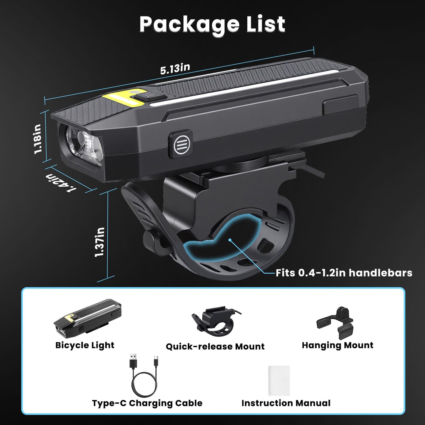 HAARAY Bright LED Bike Headlight with RGB Side Lights & Light Sensor, 5+10 Modes 2400mAh USB-C Rechargeable Bicycle Lights Waterproof, 360°Rotatable Strap Mount Bike Front Lights for Night Riding