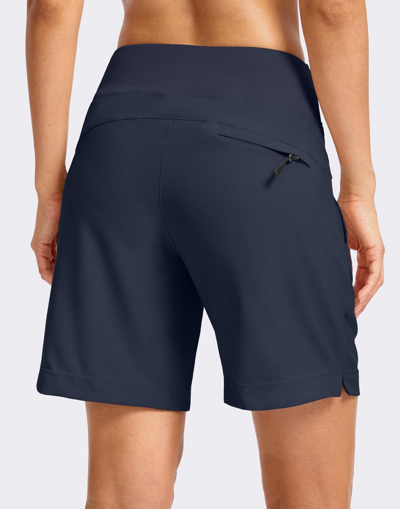 SANTINY Women's 5''/ 7''Hiking Shorts with 3 Zipper Pockets Lightweight Quick Dry Golf Shorts for Women Athletic Walking (Navy_7-L)