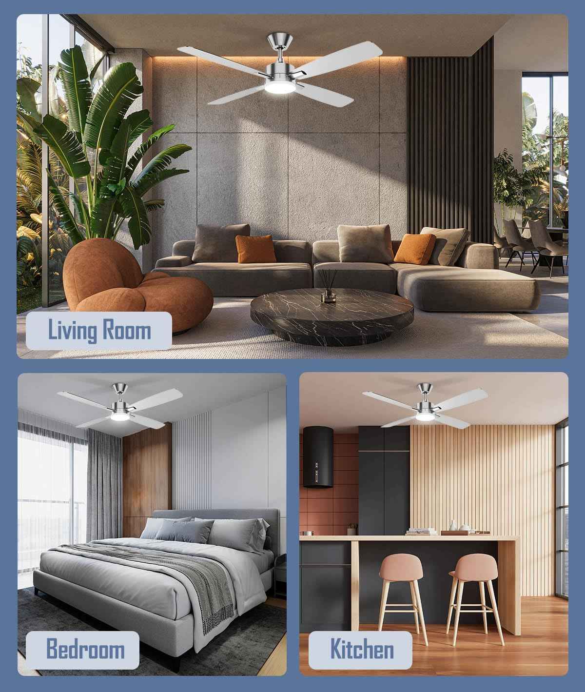 52-Inch Ceiling Fan with Remote Control & Dimmable Light - Noiseless DC Motor for Indoor/Outdoor Use