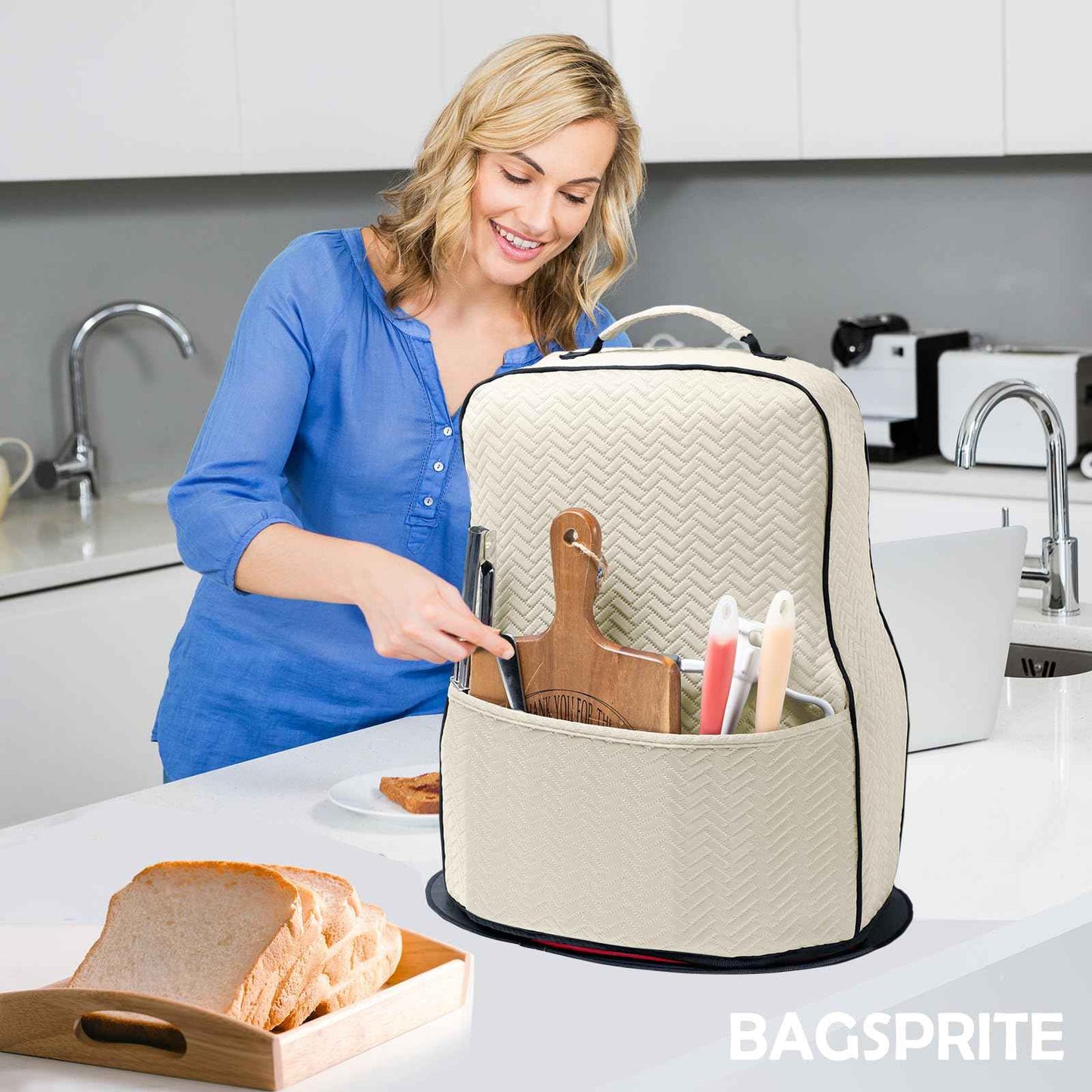 BAGSPRITE Stretchy Stand Mixer Cover with Appliance Slider– Washable Applicance Cover Compatible with KitchenAid Mixer 6/7/8 Quart – Dust Cover with Pockets for KitchenAid Accessories and Attachments