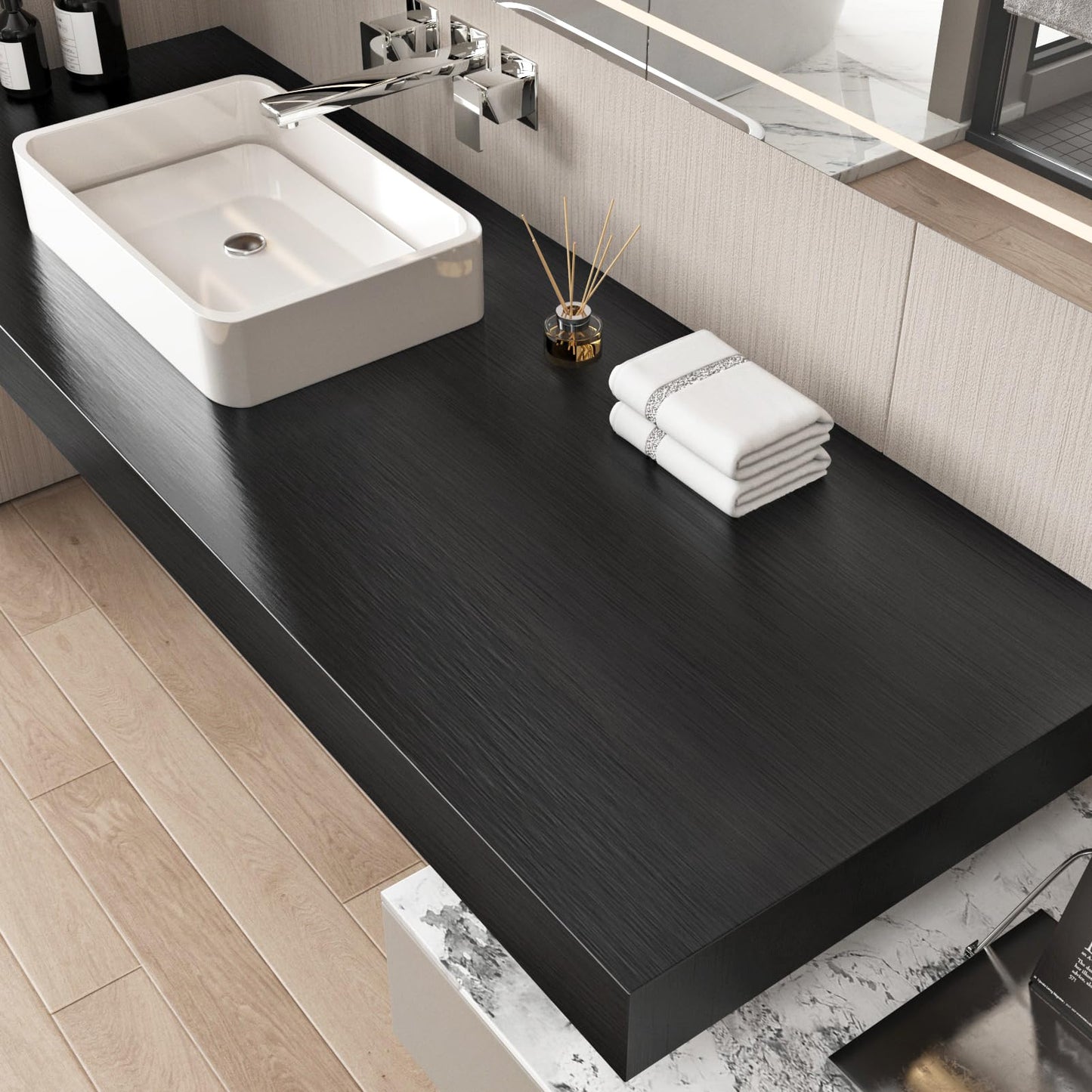 Black Stainless Steel Wallpaper Peel and Stick Backsplash Refrigerator Wrap Metallic Black Contact Paper for Cabinets Countertops Modern Furniture Upgrade Brushed Wallpaper Removable Film 15.75"×78"