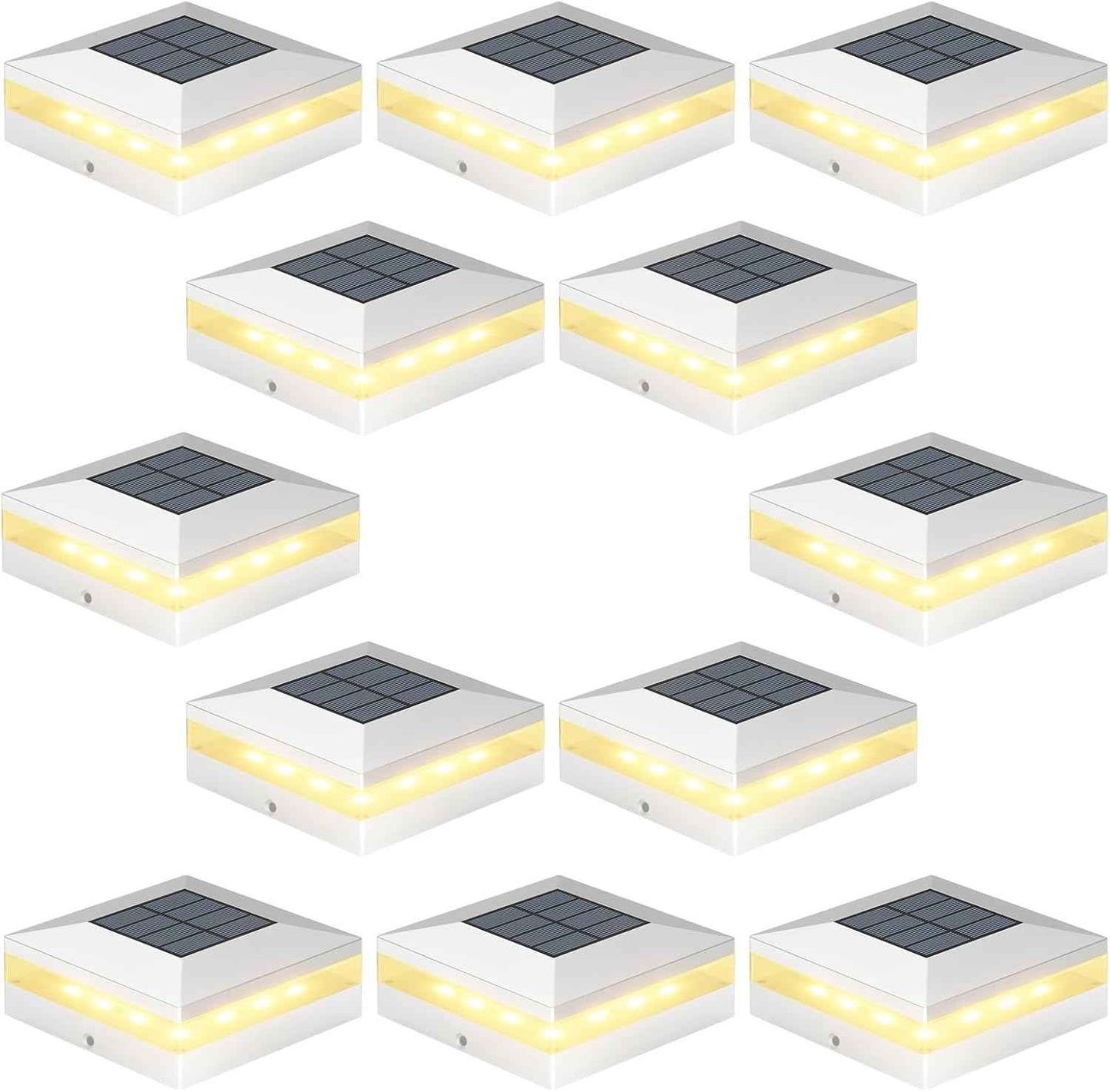 Solar Post Cap Lights - 12 Pack with 72 LEDs, 3 Color Modes, Waterproof for 4x4 Fence & Deck