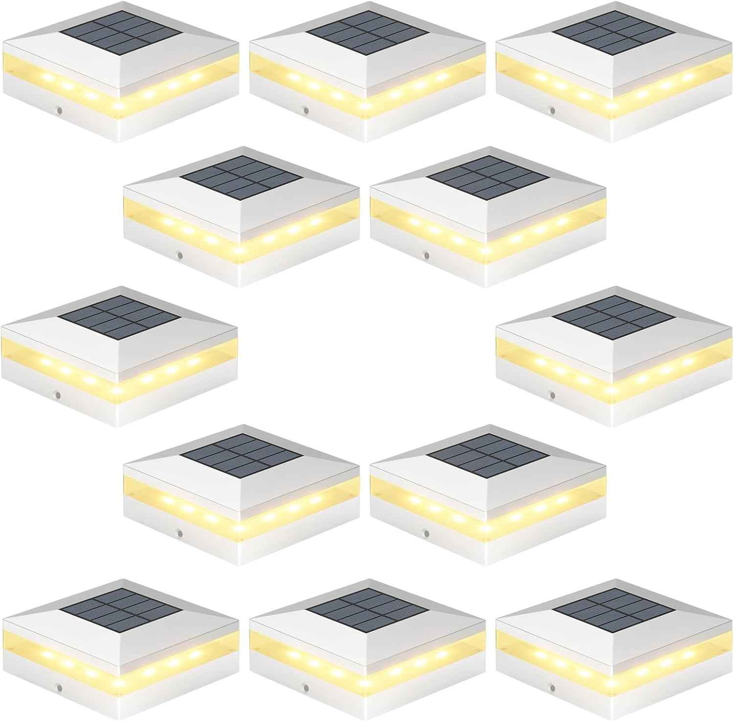 Solar Post Cap Lights - 12 Pack with 72 LEDs, 3 Color Modes, Waterproof for 4x4 Fence & Deck