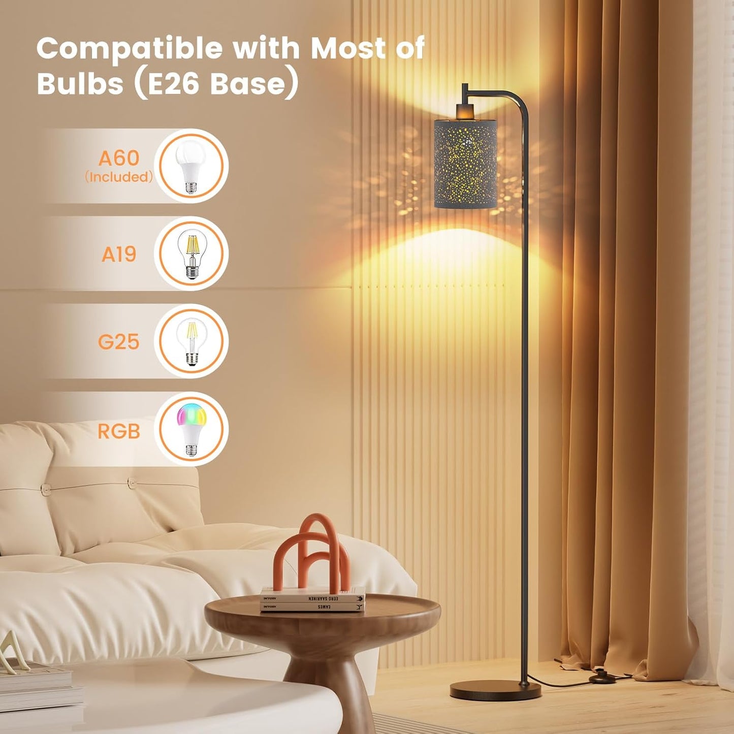 Dimmable Floor Lamp with Linen Shade & Remote Control - Modern 9W LED Standing Lamp for Living Room, Bedroom, Office