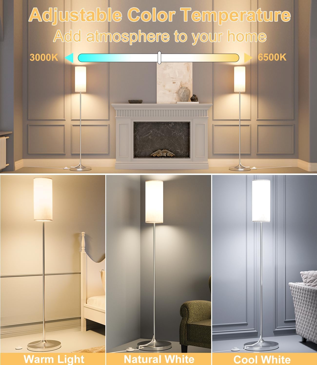 LED Floor Lamp with Remote & Dimmable Feature - Modern Gold Standing Lamp for Living Room & Bedroom