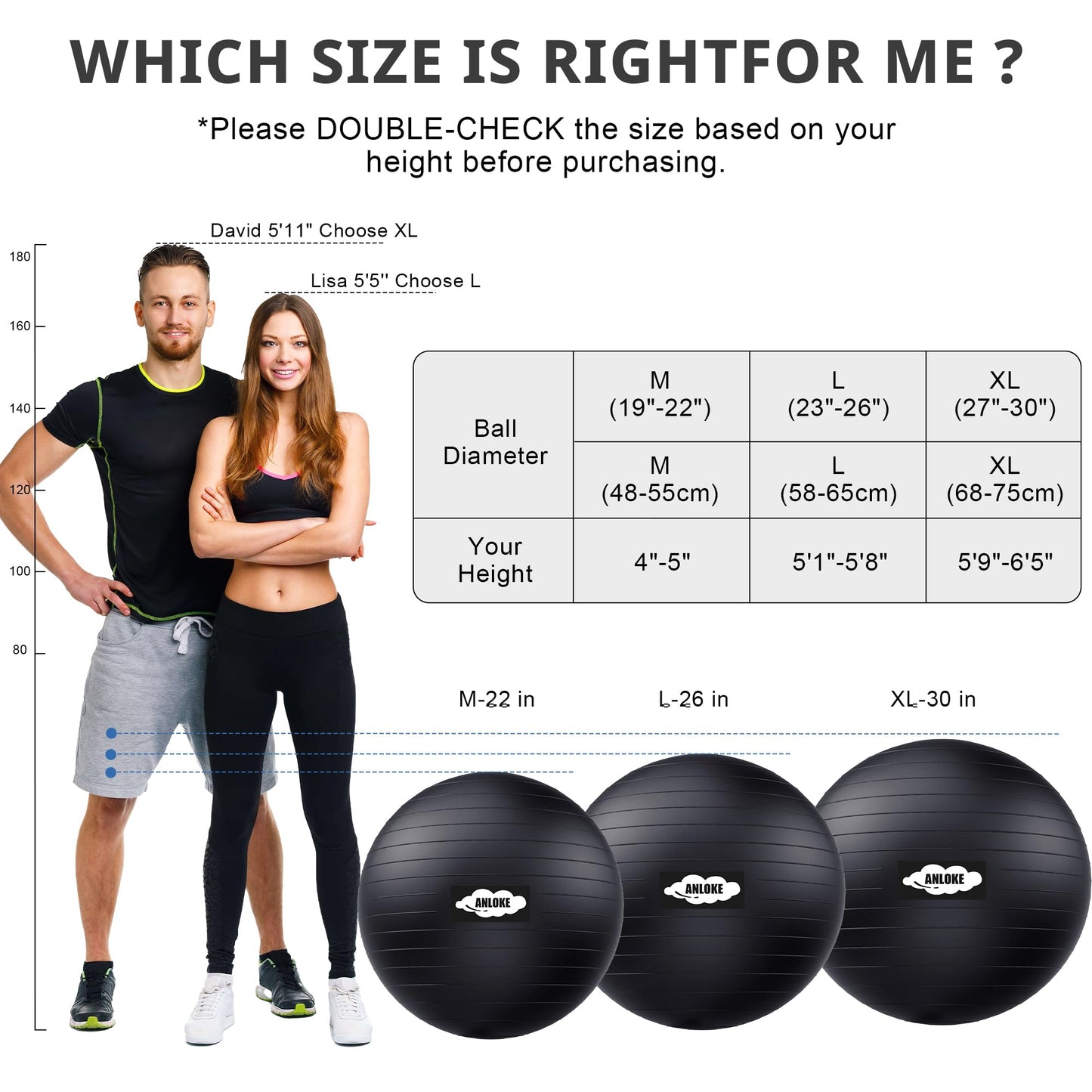 Yoga Ball for Exercise Fitness & Balance, Anti-Burst Stability Ball Chair, Birthing Ball for Pregnancy,-L (23"~26") 65cm, Black