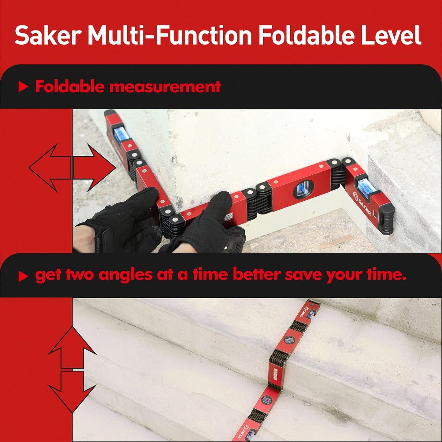 28-Inch Saker Multi-Function Foldable Level Tool for Woodworking & Precise Measurement