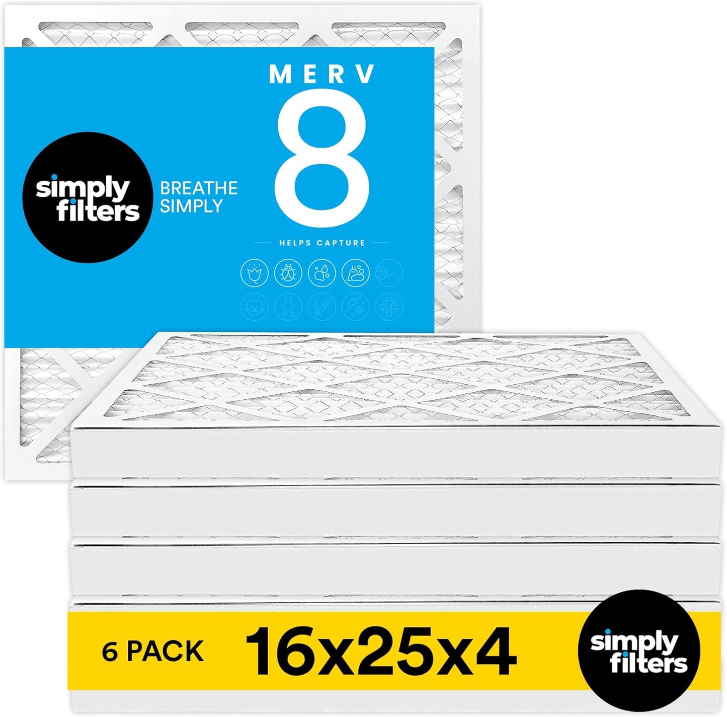 12x18x1 MERV 8 Air Filter 6-Pack for Home AC & HVAC - Dust, Pet & Allergy Control