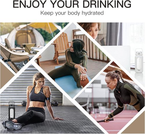 Chunmo 64oz Glass Water Bottle - Motivational Half Gallon Jug with Straw & Silicone Sleeve | Ideal for Gym Workouts