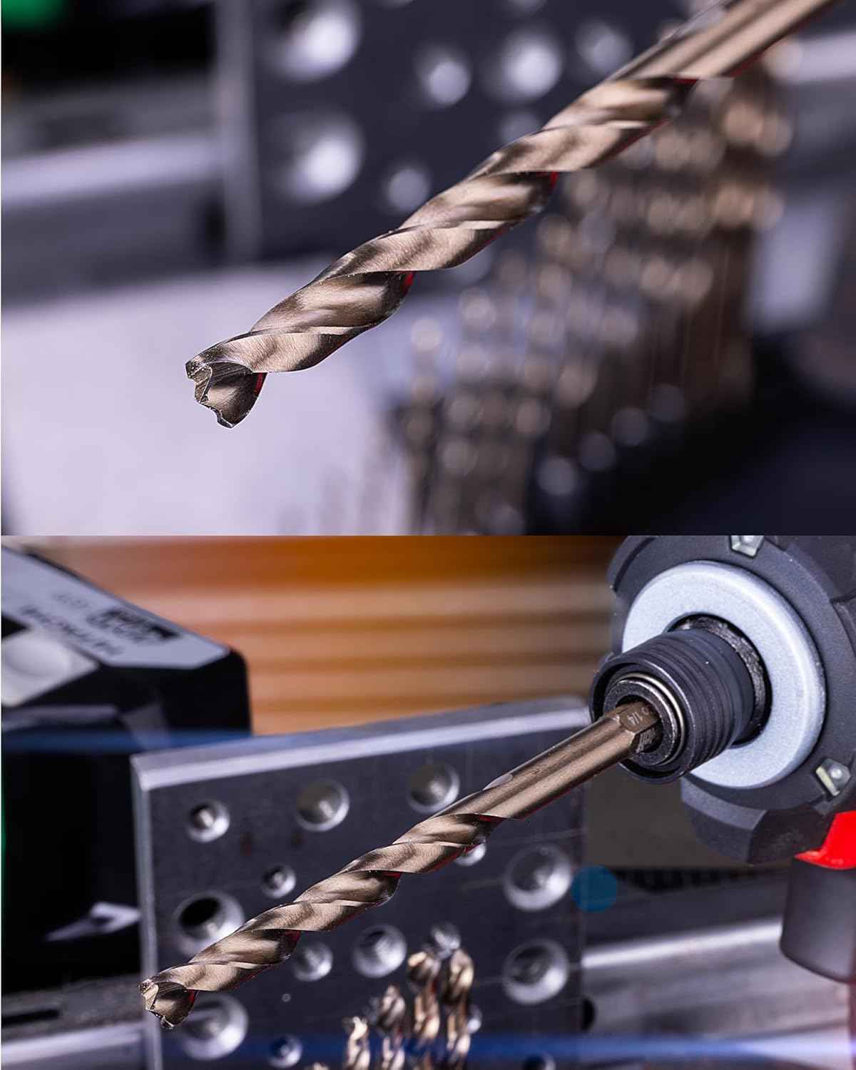 21-Piece Cobalt Drill Bit Set for Stainless Steel & Hard Metals - Jobber Length, 1/4" Hex Shank, SAE Sizes in Storage Case