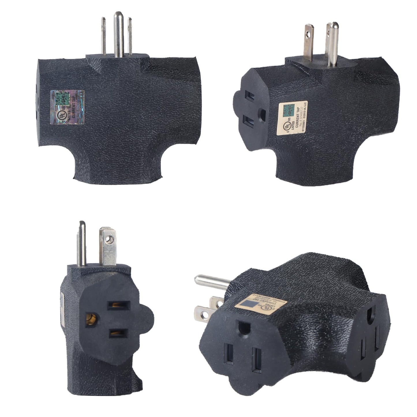 GFQHF 3 Way Plug Adapter - UL Listed - Outdoor Outlet Splitter 3 Prong - Electrical Outlet Extender, Wall Outlet Expander, Outdoor Heavy Duty Triple Plug Outlet Adapter 3PCS Black